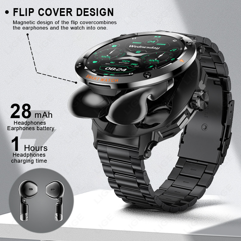 LIGE 2 In 1 TWS Headset Smartwatch Men Bluetooth Call Earphone Smart Watch Women Sport Fitness Heart