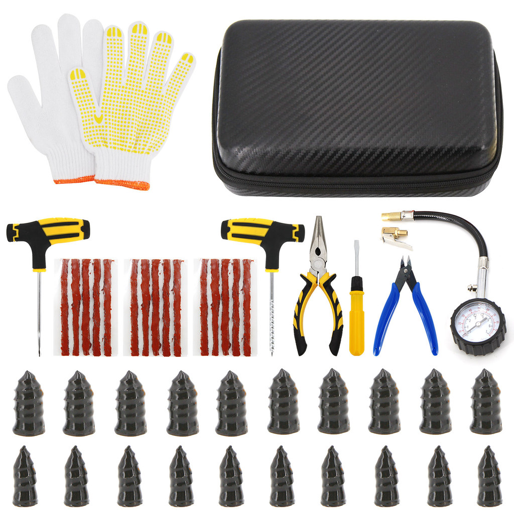 Kit Perbaikan Ban Mobil Kit Perbaikan Tusukan Ban Tubeless Set Alat Studding Alat Pengganti Ban Sepe