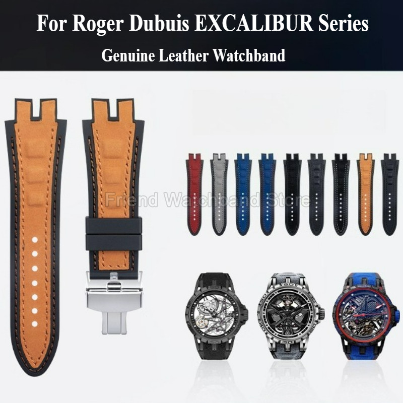 19x28mm Skin Friendly Silicone Backing Supple Durable Genuine Leather Watch Accessories for Roger