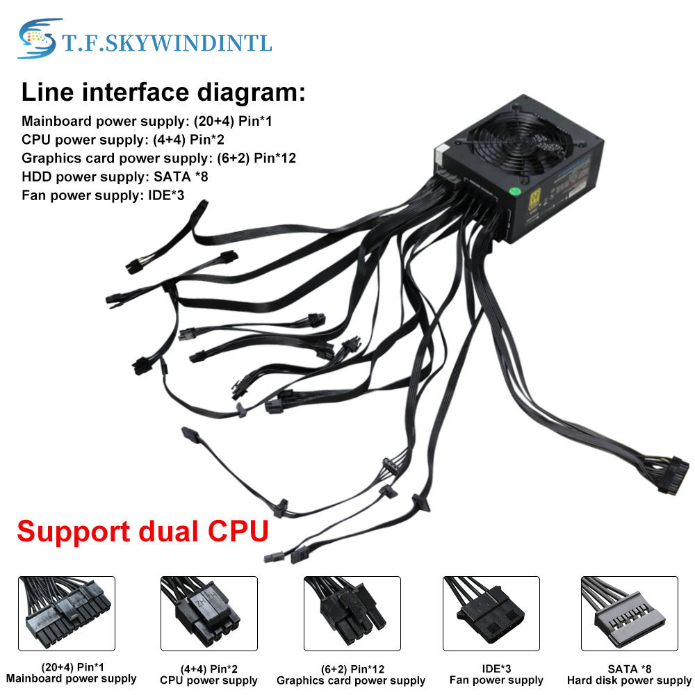 t f skywindintl 2000W Active ATX Full Modular PC Power Supplies PSU MINE Power Suppli GPU Mining