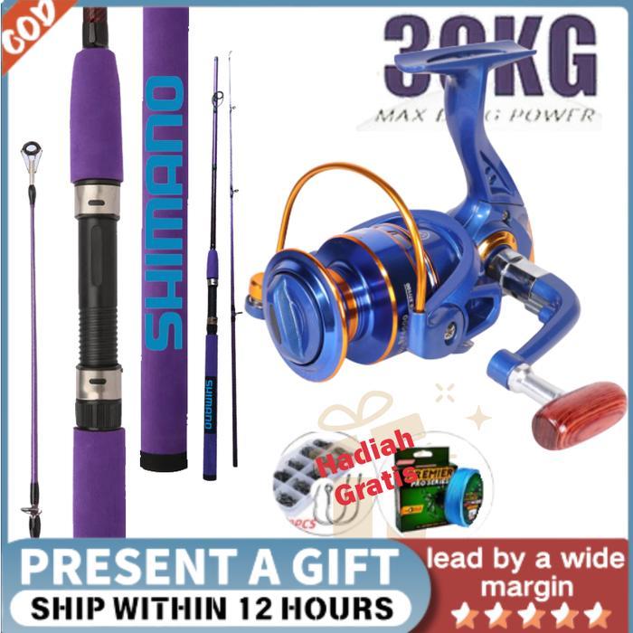 SET SHIMANO 2025 KHUSUS LAUT: Joran Ungu Teleskopik 1.8-3.0M + Reel Biru Metalik 5.2:1 - BONUS
