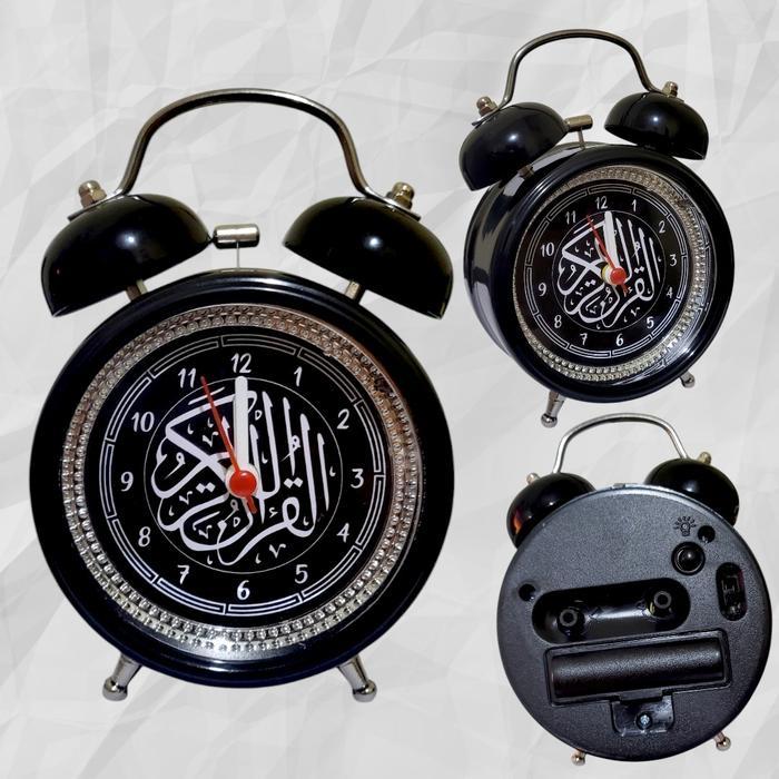 Jam Weker Beker Alarm Kring Besi Kaligrafi Masjid Arab Islam Lampu LED GRATIS BATERAI Nuansa Islamic