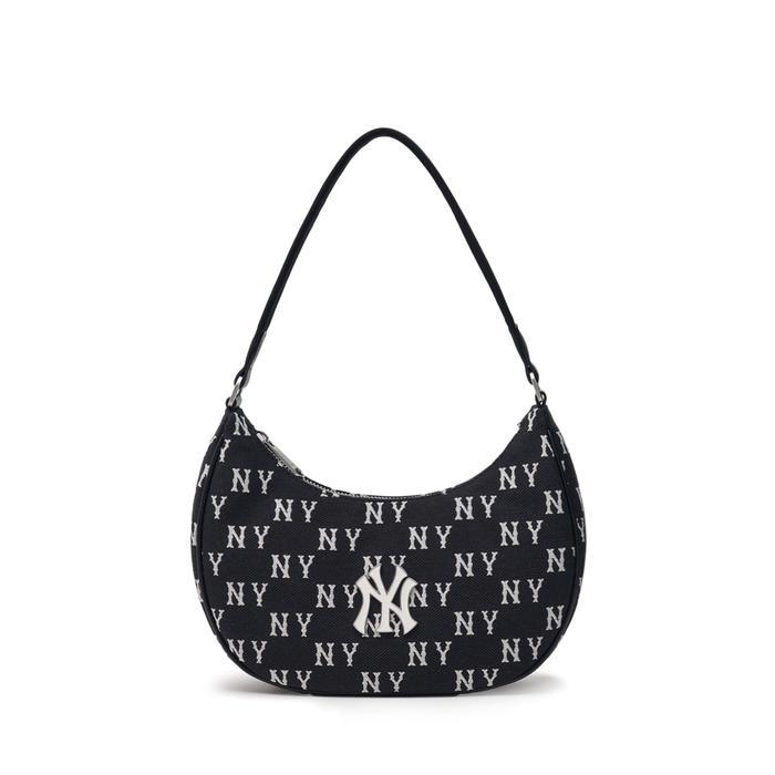 Tas Minimalis Wanita Mlb Ny Yankees Classic Monogram Jacquard Hobo Bag Black