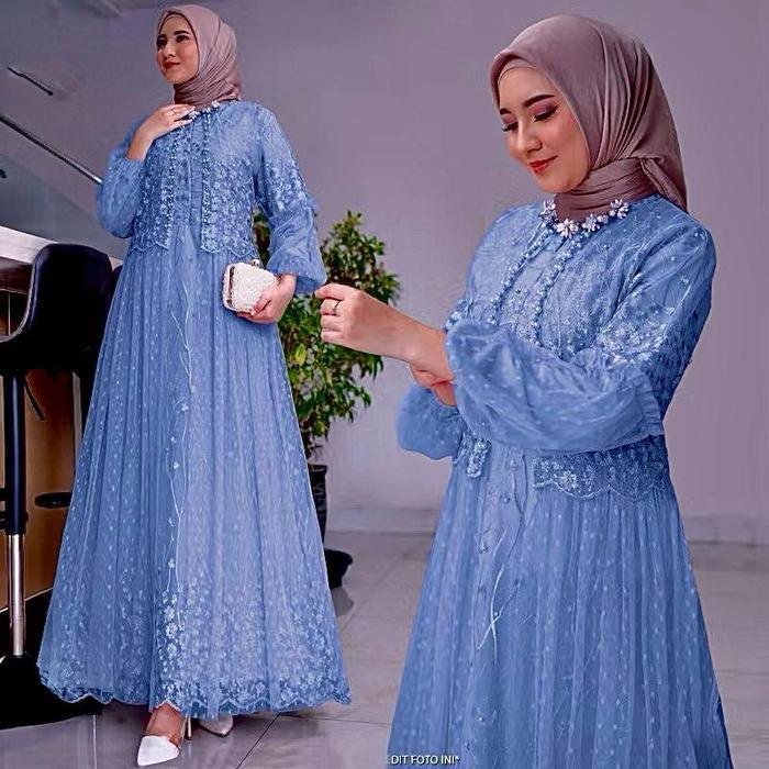 Terlaris Dress Friska Pakaian Wanita Kekinian Gamis Kondangan Tulle Dresses Busui Friendly Gamis