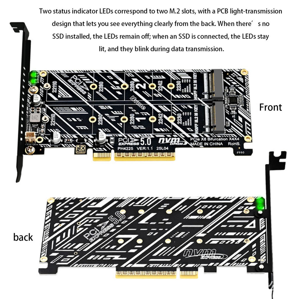 Double NVMe To PCIE M Hard Drive Adapter Card Tools Included M.2 NVME SSD M Key To PCIE X8 Adapter
