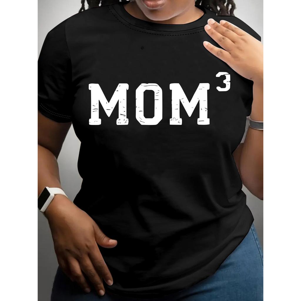 [Polyester Casual Hoodie] Black Polyester Crew Neck 'MOM' Letter Print Hoodie for Women - Casual Mac