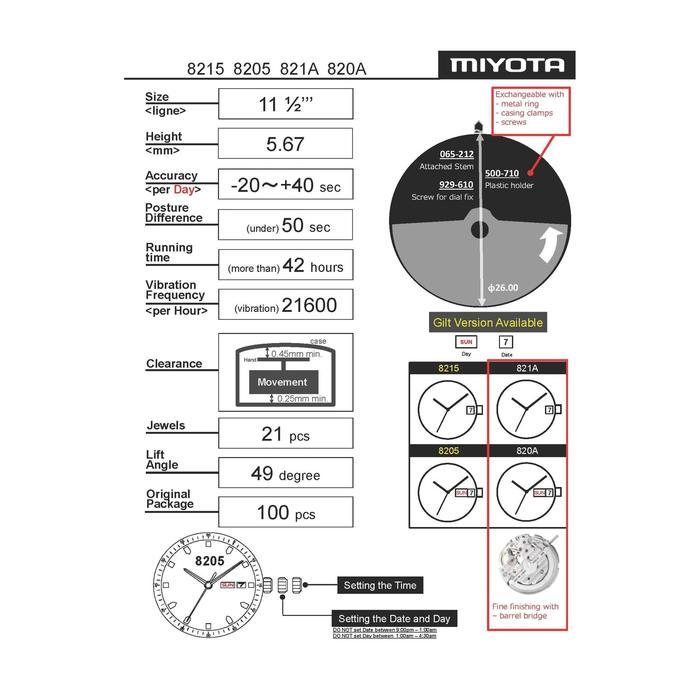 Miyota 8215 Automatic Movement Date Mesin Otomatis Tanggal