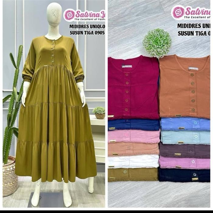Midi Dress Salvina Rayon Uniglo Polos Terlaris