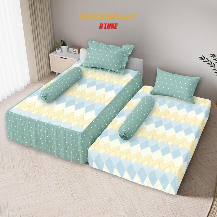KINTAKUN DLUXE Sprei duo isi 2 120 x 200 cm Sprei Bed sorong Rumbai Fitted Tinggi 25 cm Motif