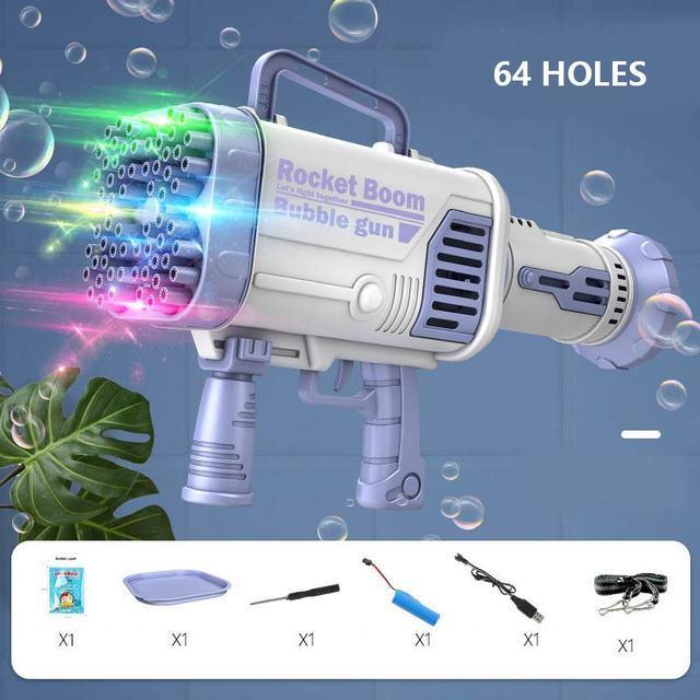 Mainan Rocket Bubble Gun besar 64 lubang gelembung bercahaya