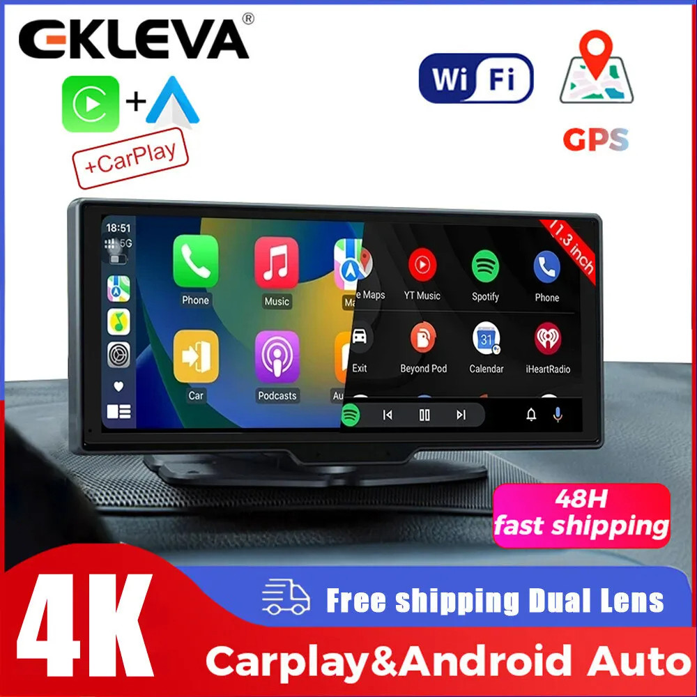 EKLEVA 10.26" 4K Dual Dash Cam Front Inside IR Night Vision 24H Park Monitor Car DVR WiFi BT CarPlay