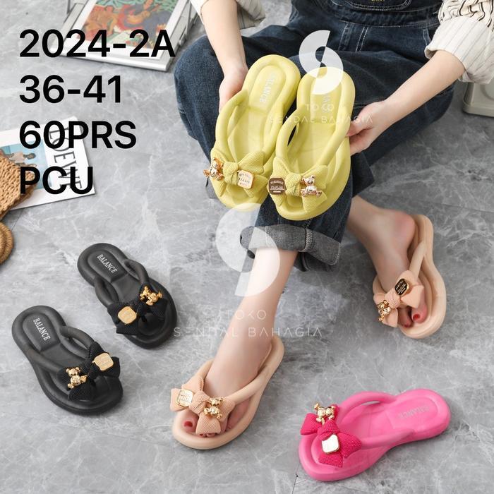 SALE Sandal jepit wanita import bahan karet empuk motif pita teddy bear sendal cewe balance bagus