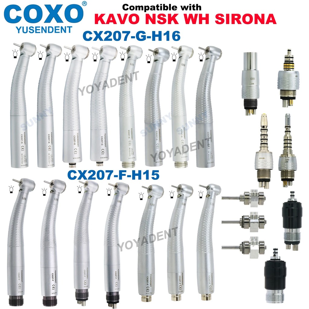 COXO Handpiece Dental Turbine Fiber Optic High Speed Handpiece LED Low Speed Handpiece Fit KAVO NSK