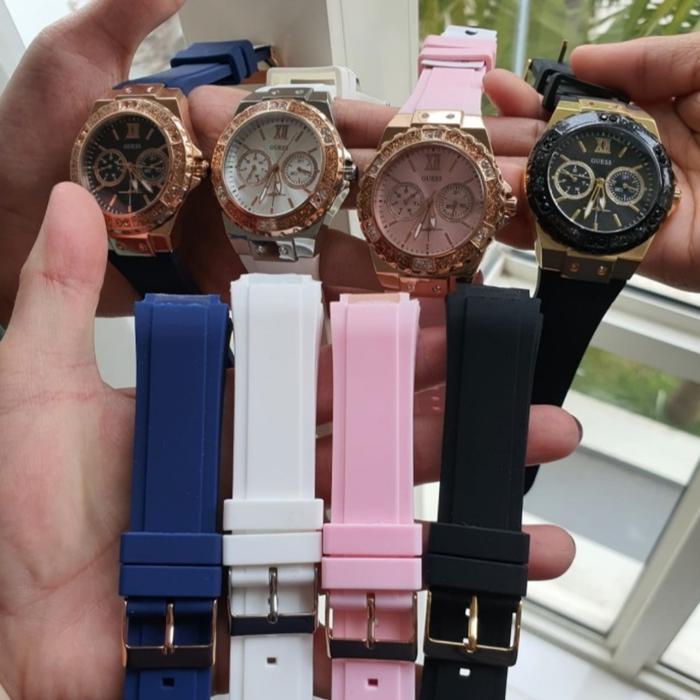 (Jual-1225) Tali Karet Guess Jam Tangan Wanita putih