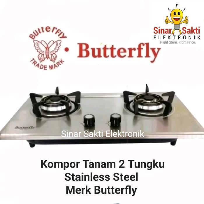 Kompor Tanam 2 Tungku Gas LPG Butterfly Stainless Steel Built in Hob