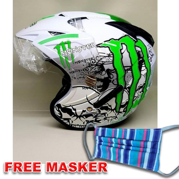 Helmet Double Visor BXP Motif Monster - Putih Motorcycle
