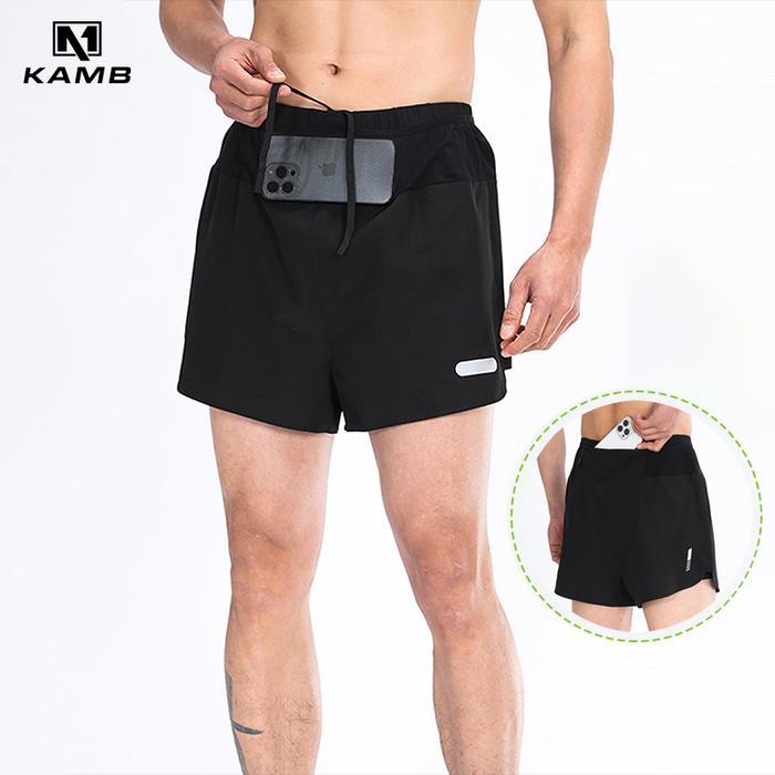 KAMB celana Olahraga running pria 2in1 Sport -Dengan lapisan dalam,Tas pinggang jaring & Resleting