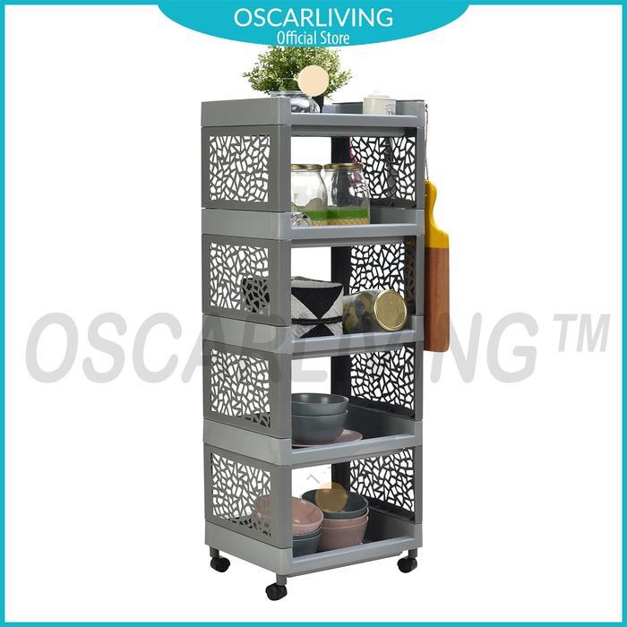 Tabitha Rstk Rak 5 Susun Plastik Serbaguna Dengan Roda-Abu Abu