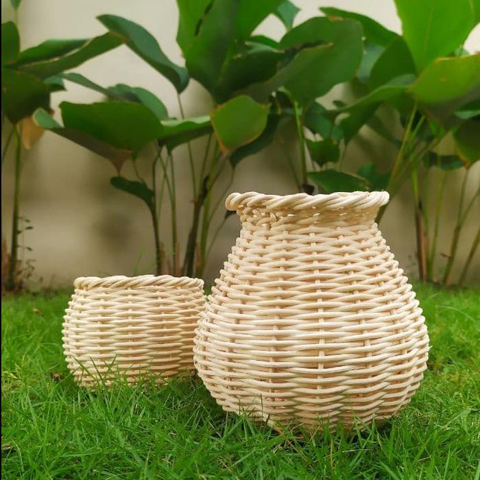 Vas Rotan - Vas Pot Bunga Rotan - Vas Meja Dekorasi Rumah Aesthetic