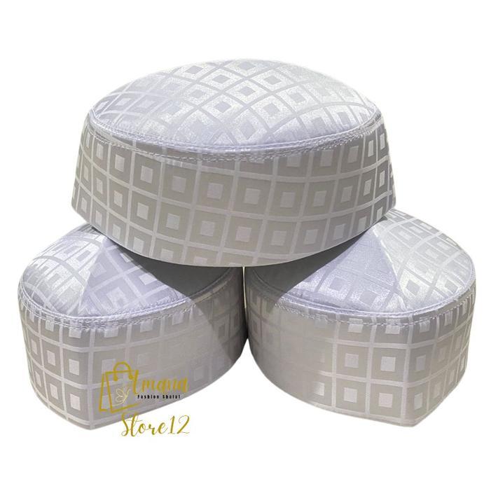 Peci Kopyah Uje Embos Sutra / Peci Kopiah Malaysia Sutra / Peci Sutra Putih / Kopeah Umroh