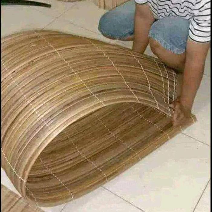 Tirai Krei Rotan Lunjonh 2X2 Lengkap Tali Penggulung & Ring