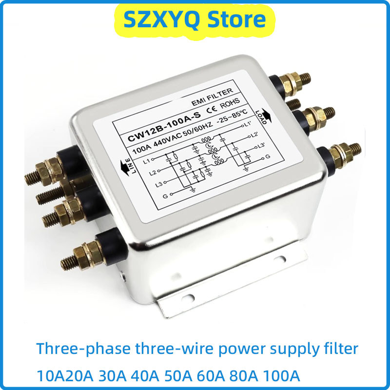 EMI filter auger-type CW12B-10/20/30/40/50/60/80/100A-S 3-phase 3-wire AC power supply filter power
