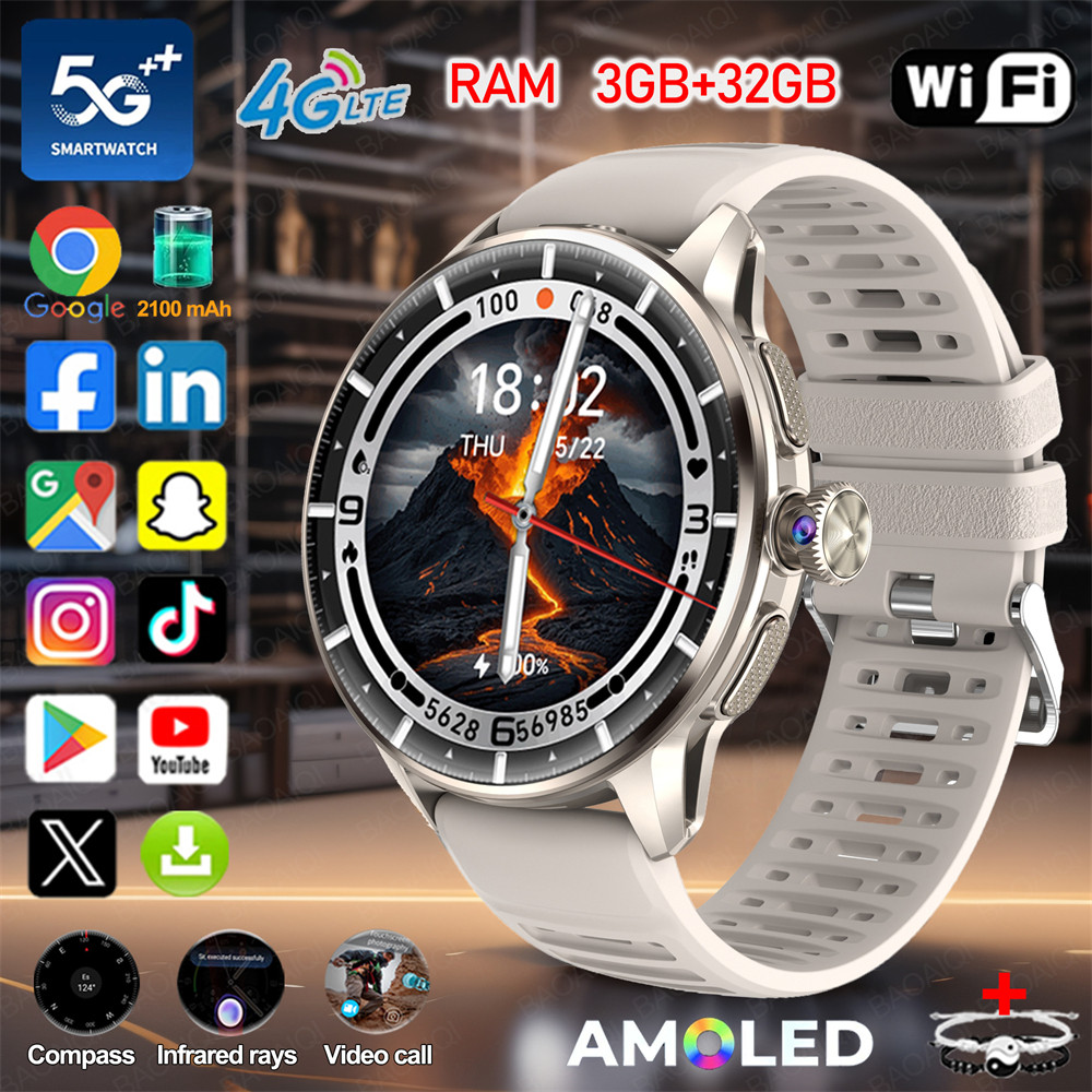4G/5G Infrared Smartwatch Video Call 1.6 inch AMOLED Screen HD Camera 3GB+32GB RAM Watch WIFI GPS