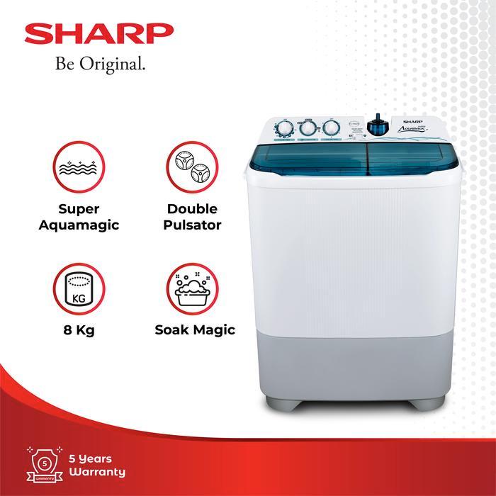 Sharp Mesin Cuci 2 Tabung 8KG ES-T85CR-BK / 8 KG EST85CR Blue