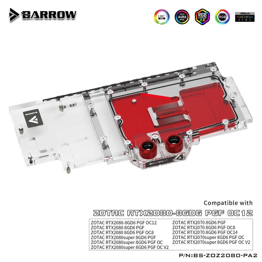 BARROW Water Block Use for ZOTAC RTX 2080 / 2070 8GD6 AMP / PGF Extreme OC Support Original