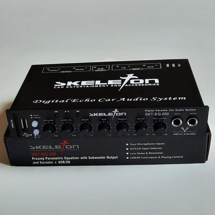 Preamp Parametric Equalizer Mobil Dengan Subwoofer Output dan Karaoke + USB/SD