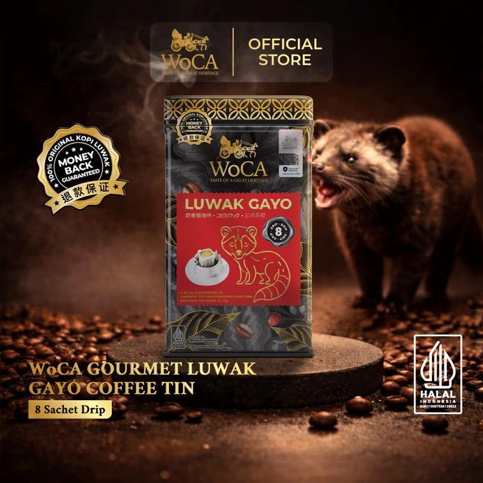 WOCA GOURMET LUWAK GAYO COFFEE TIN 8 SACHET DRIP