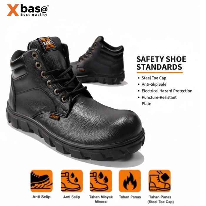 Eiger - Xbas@ Sepatu Safety Terbaru Model Boot Hitam Simple Elegan Bahan Kulit Synthetic Premium