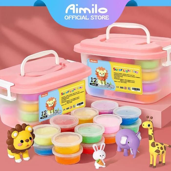 [READY] Aimilo Clay Kotak Hadiah Untuk Mainan Anak Isi 12 PCS Clay Warna Mainan Edukasi Anak Aman