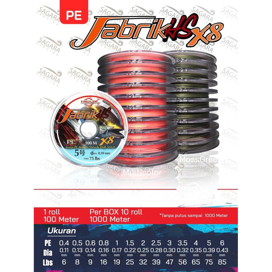 Senar Pe Jabrik Hs X8 100 Meter Konekting Pe Jabrik Moss Green Multi Colour Pe Relix Nusantara
