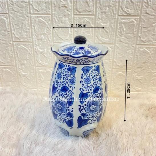 Pajangan Keramik Toples biru Putih import guci porselen