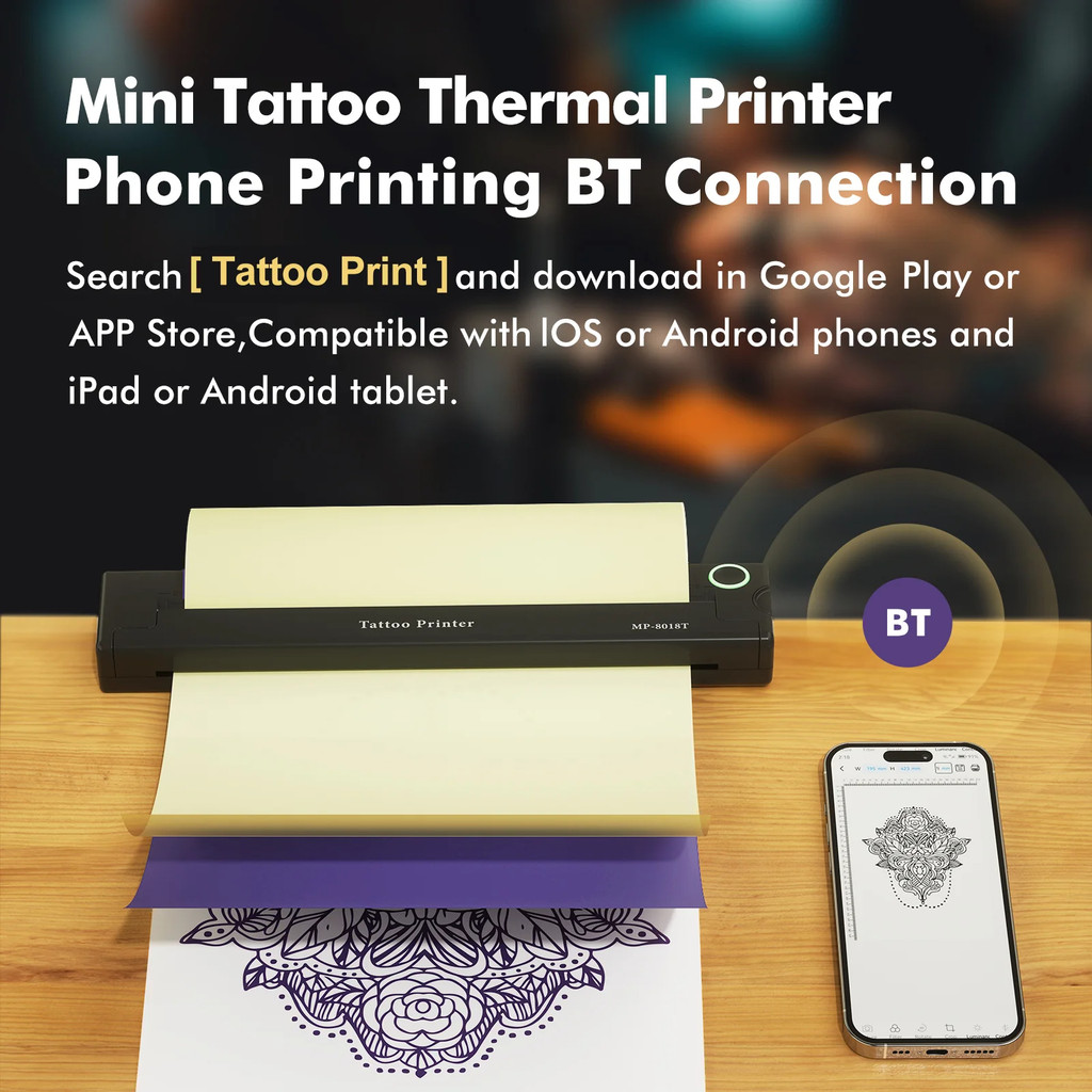 A4 Mini Portable Thermal Printer Wireless Bluetooth Tattoos Printer Tattoo thermocopier Adhesive