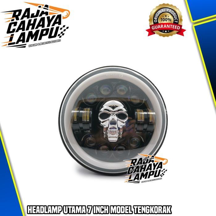 LAMPU DEPAN 7 INCH MODEL BULAT TENGKORAK 12 LED HEADLAMP MOTOR MOBIL UNIVERSAL TAFT CARRY KATANA