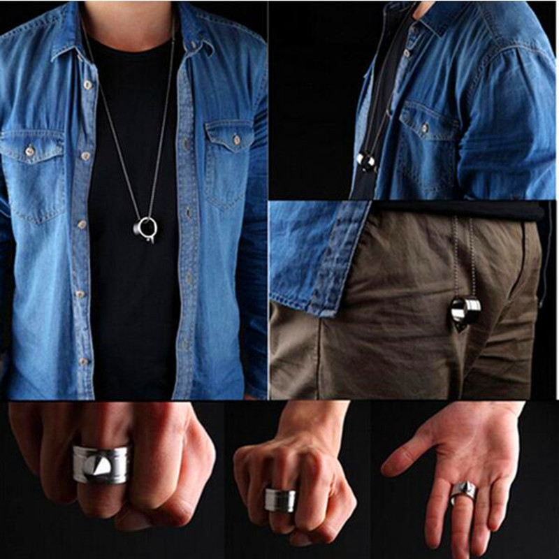 New Outdoor Tactical Necklace Self-defence Stainless Steel Ring Finger Defense Ring Necklace Tool