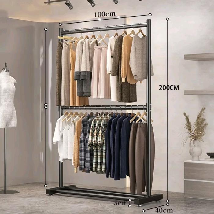 Rak gantung baju 2 susun gantungan baju besi gantungan baju berdiri rak baju gantung COD Hanger