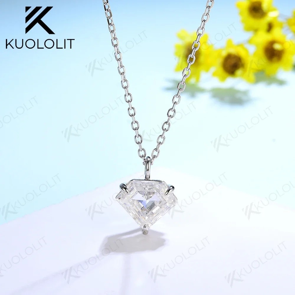 Kuololit Diamond Shape Moissanite Necklaces for Women Solid 10K 14K 585 925 Sliver Heaxgon Pendant