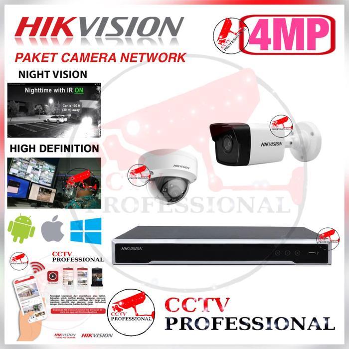 PAKET CCTV IP CAMERA 4 CAMERA 4 CH HIKVISION 4MP NETWORK LENGKAP