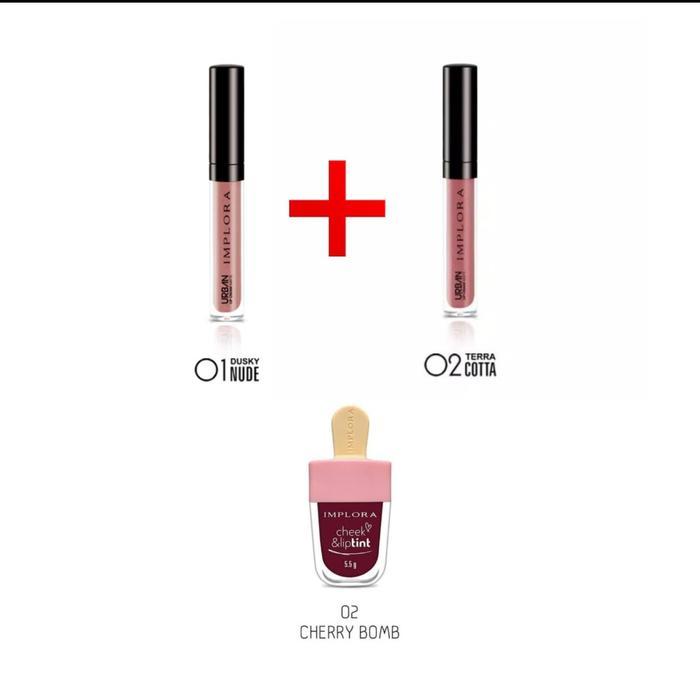 GB-SET OMBRE 3LIPCREAM VIRAL IMPLORA lipcream 01 dusky nude + lipcream 02 terra cota + liptint