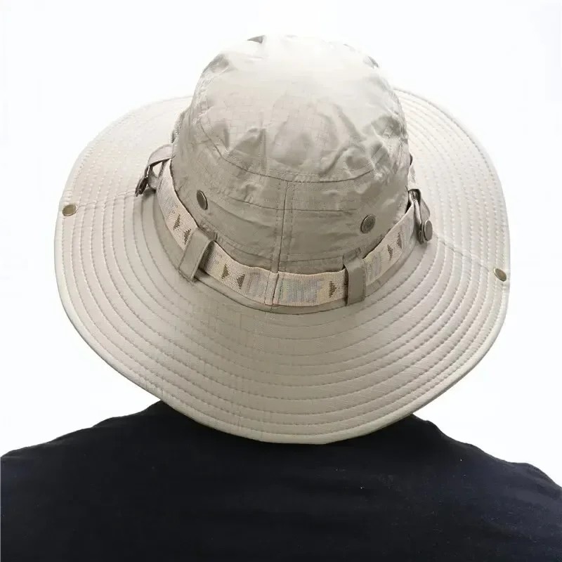 Summer Men Bucket Hat Outdoor UV Protection Wide Brim Panama Safari Hunting Hiking Hat Mesh