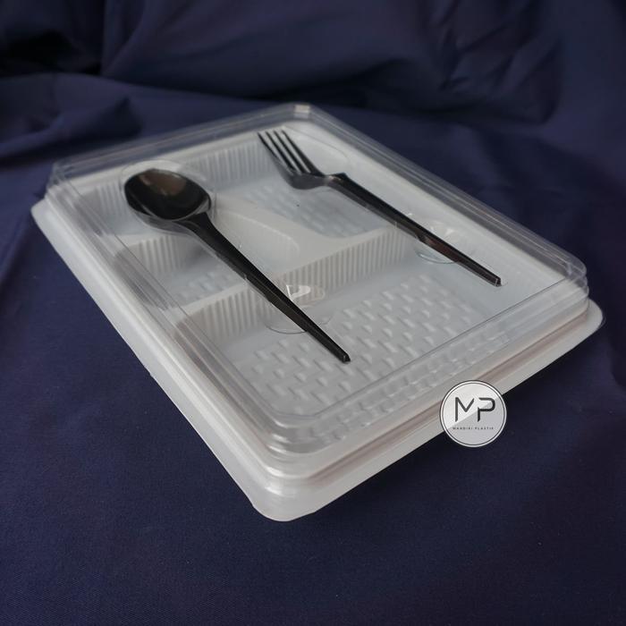Mika Box Bento 4 Sekat PREMIUM FULL + Sendok Garpu SET 4 COKLAT PUTIH grosir