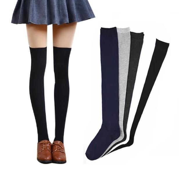 [] OKPO Overknee Socks Kaos Kaki Dewasa Sepaha Kaos Kaki Polos Panjang Tebal Hitam Putih