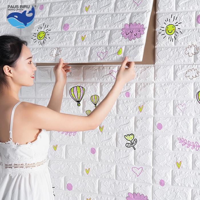 Paus Biru - Wallpaper Dinding Foam Timbul 3D Bata Classic Brick 70 X 77 Cm / Wallpaper Bata 3D