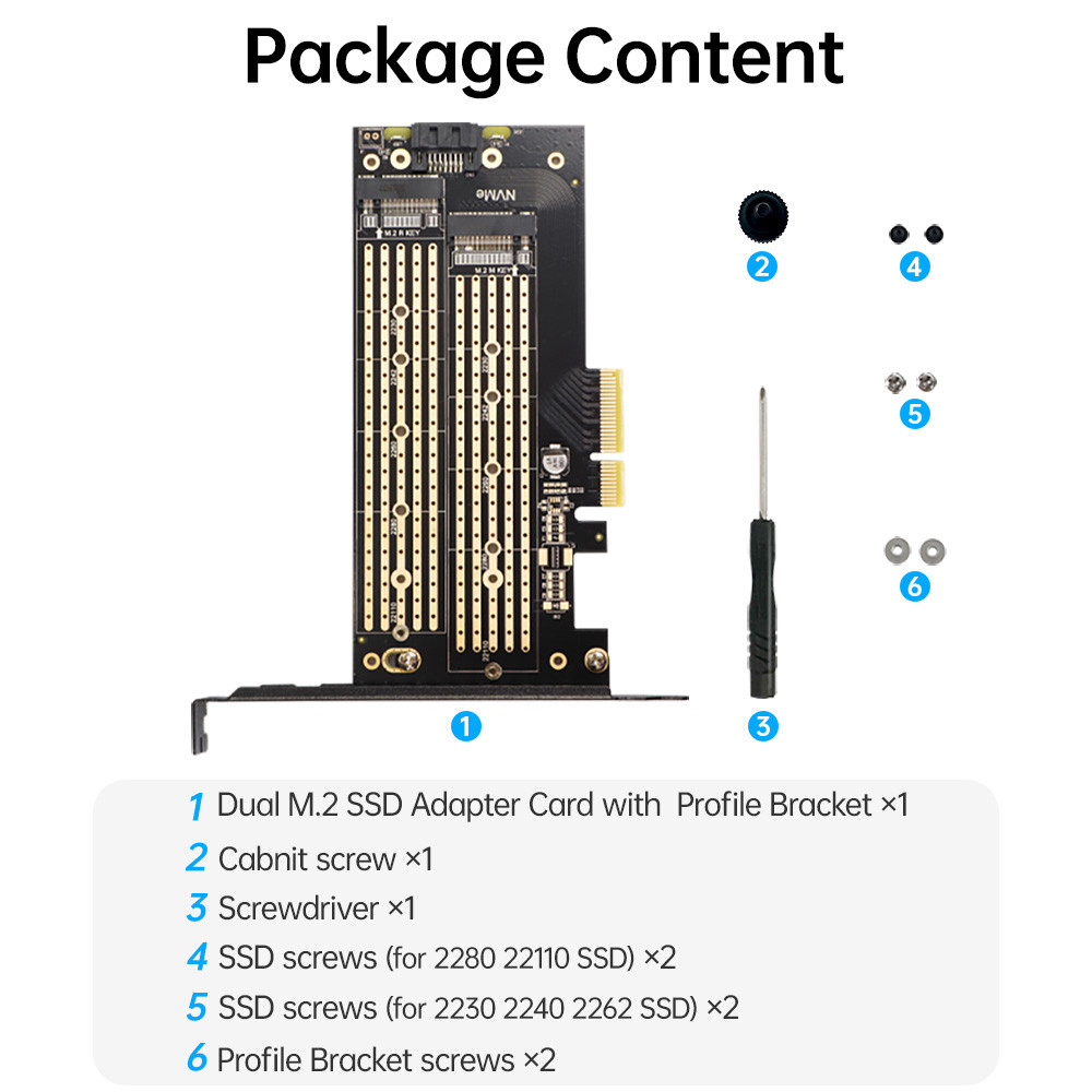 JEYI SK6 Dual M.2 PCIe 4.0 Adapter NVMe (M-Key) & SATA (B-Key) SSD to PCIe x4/x8/x16 Slot for