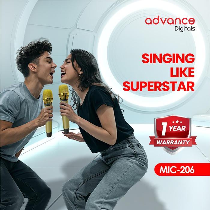 Advance Microphone Profesional 2 Mic Wireless Gold Bisa Di Charger Original Wireless Mic 206