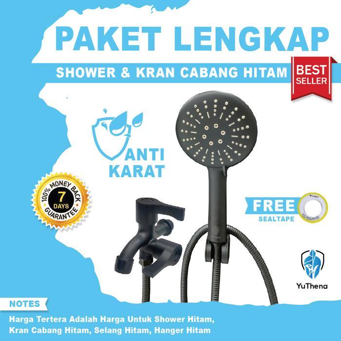 Paloma - Shower Kamar Mandi Hitam Dan Kran Cabang Black Bundling Yuthena