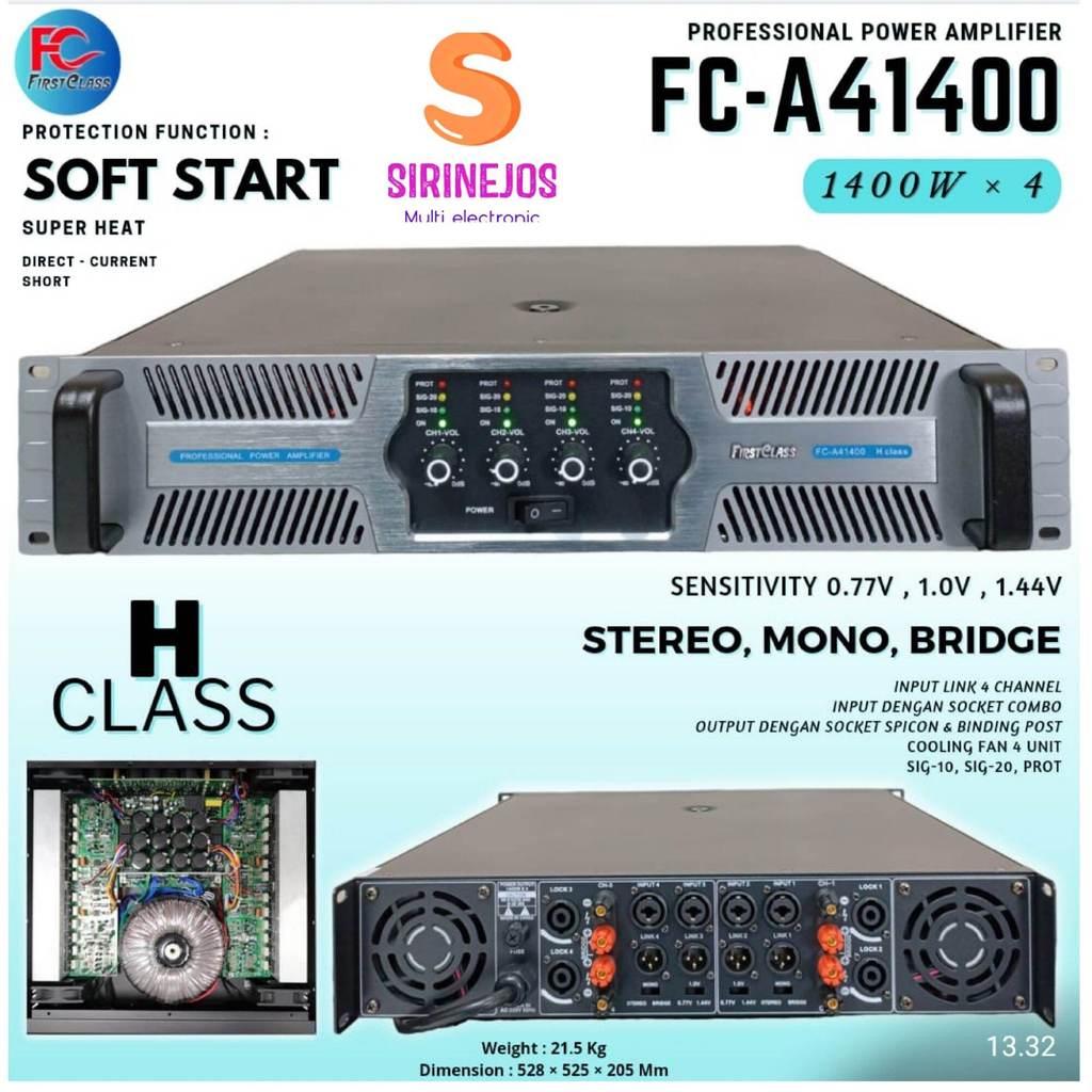 Power Amplifier 4 Channel Firstclass FCA 41400 FC A41400 H CLASS POWER 4 CHANEL POWER CLASS H POWER 